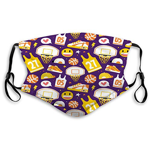 NYNELSONG Unisex Mouth Shield Reusable Face Shield Basketball Hand Drawn Cartoon Objects Seamless Face Mask