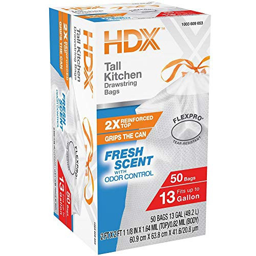 HDX 13 Gal. White Fresh Scent Drawstring Trash Bags -50-Count-