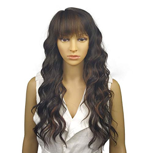 Gearyee Wig female long wave curly all bangs synthetic wig natural realistic heat resistant artificial fiber wig black women -TPC-133- FS4/30-