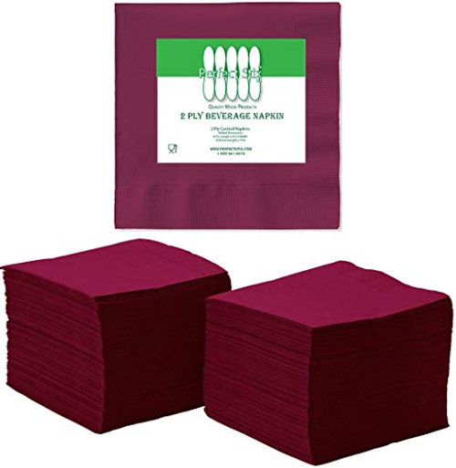 Perfectware - 2 Ply Burgundy Bev-250 2 Ply Burgundy Beverage Napkins- Pack of 250ct