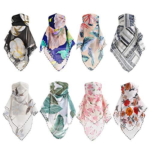 Nobranded 8 Pieces Sun Protection Face Cover Chiffon Breathable Neck Gaiter Scarf Chiffon Neck Scarf UV Protection Bandanas for Women Outdoors White- Large
