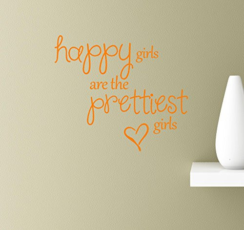 2 Happy Girls Wall Art Quotes Sayings Vinyl Decals Home Inspirational Love Bible Sticker -Orange-