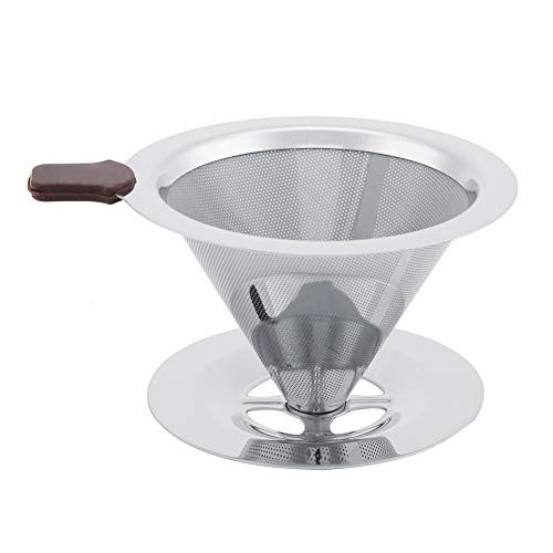 SANON Coffee Filter- Dripper Pour Over Stainless Steel Slow Drip Coffee Cone Paperless Reusable Double Layer Brew Dripper with Cup Stand Maker