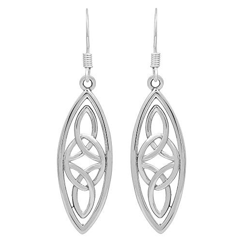Solid .925 Sterling Silver Celtic Knot Plain Silver Dangle Earrings for Women