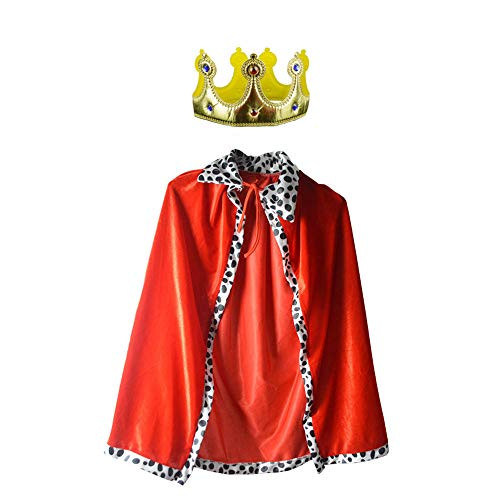 King Robe Halloween Costume Medieval Prince King Costume Cape-Cape and Crown- Red