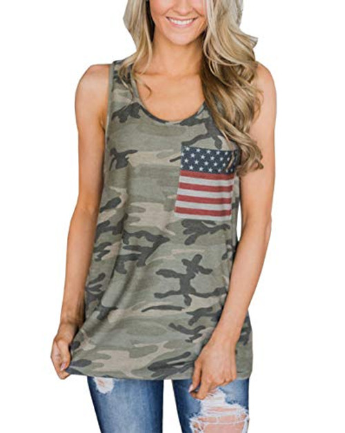 Women's Racerback American Flag Tank Tops Patriotic Shirt Sleeveless Sexy Summer Top 4th of July Loose Tunic