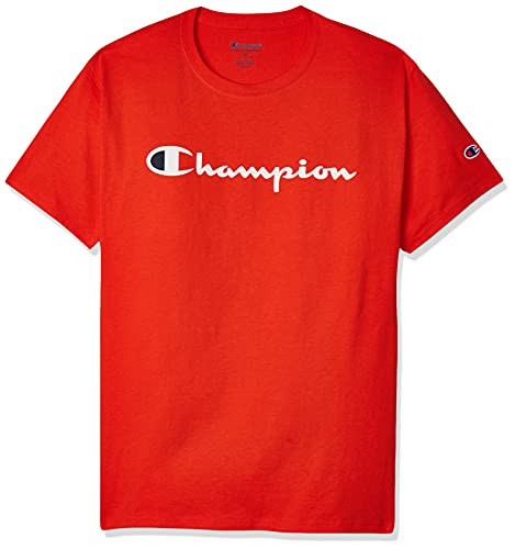 Champion Men's Classic T-Shirt- Screen Print Script- Spicy Orange-Y07718- X- Large