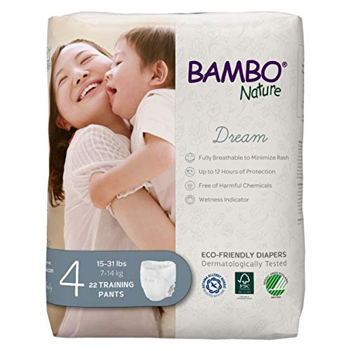 Bambo Nature Premium EcoFriendly Training Pants Size 4 1531 Lbs- White- 22 Count