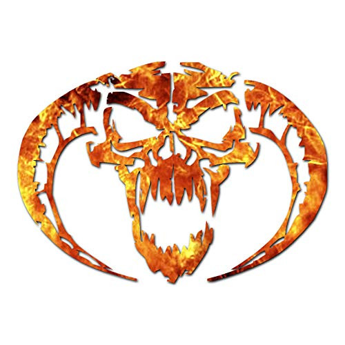 Demon Devil Skull Horns - Vinyl Decal Sticker - 8inch x 5.75inch - Orange Flames Demon Devil Skull Horns - Vinyl Decal Sticker - 8inch x 5.75inch - Orange Flames