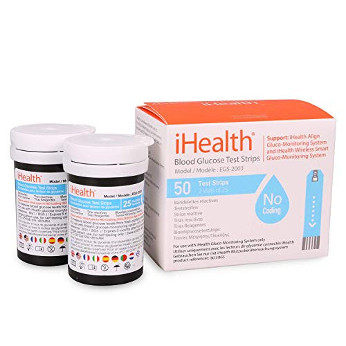 iHealth Blood Glucose Test Strips -50 Count-- 2019 Version Blood Sugar Test- Eligible for FSA Reimbursement- Precision Sugar Measurement for Diabetics- Strips Work Only in iHealth Glucose Meters