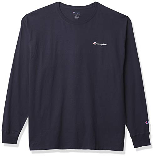 Champion Men's Classic Long Sleeve Tee- Left Chest Script- Navy- X-Large