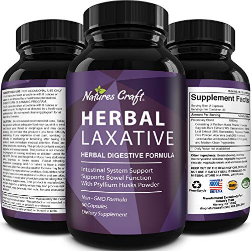 Natures Craft's Herbal Laxative Capsules with Probiotics Natural Colon Detox Digestive Support System Clean Psyllium Husk Powder Senna Leaf Cascara Sagrada Triple Herb Cleanse Pills Natures Craft's Herbal Laxative Capsules with Probiotics Natural Colon Detox Digestive Support System Clean Psyllium Husk Powder Senna Leaf Cascara Sagrada Triple Herb Cleanse Pills