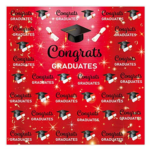 Allenjoy 6x6ft Congrats Grad Backdrop Class of 2021 Red Style Glitter White and Black Graduation Cap Photography Background for Celebration Prom Party Decor Congratulation Banner Photo Booth Props