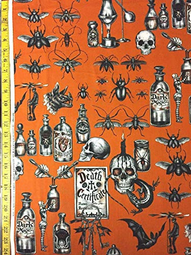 Dark Magic Orange Alexander Henry Fabric - by Half Yard -Half Yard-