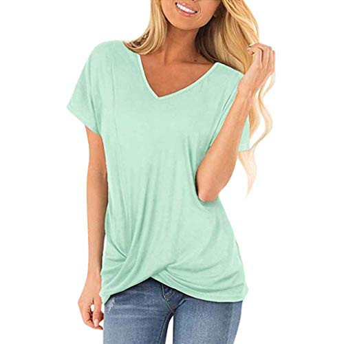 Women's Casual Shirts Twist Knot Tunics Tops Summer Short Sleeve Tees V Neck Solid Color Basic Blouses Tshirts Green Women's Casual Shirts Twist Knot Tunics Tops Summer Short Sleeve Tees V Neck Solid Color Basic Blouses Tshirts Green