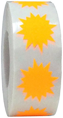 Fluorescent Orange Color Coding Burst Labels for Organizing Inventory 1 Inch Round Circle Dots 500 Total Adhesive Stickers On A Roll