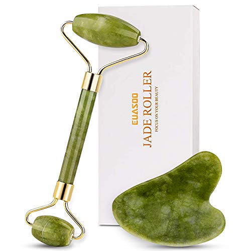 Jade Roller for Face- Jade Roller and Gua Sha Set- EUASOO 100 percent Real Natural Beauty Jade Facial Roller Massage Tool for Face Eyes Neck Body Anti Aging Beauty Treatment Jade Roller for Face- Jade Roller and Gua Sha Set- EUASOO 100 percent Real Natural Beauty Jade Facial Roller Massage Tool for Face Eyes Neck Body Anti Aging Beauty Treatment