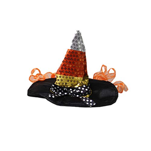 POPETPOP Pet Cat Witches Hat Wizard Hat Halloween Cat Costume Accessories Party Supplies for Cat Pet Black Size M -Yellow Orange-
