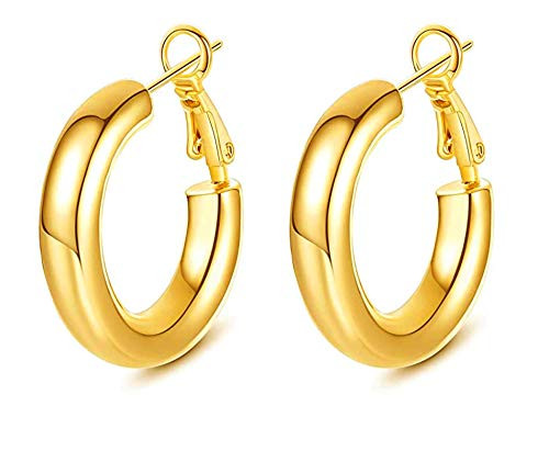 Chunky Tube Hoop Earrings-14K Gold Plated 5MM Thick Hoop Earrings For Women And Girls- Diameter 25MM-50MM-Gold-Diameter- 25MM-