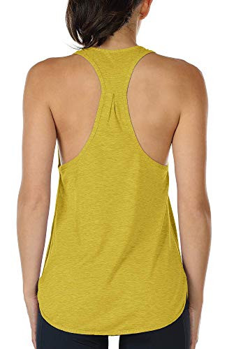 icyzone Workout Tank Tops for Women - Athletic Yoga Tops- Racerback Running Tank Top -XL- Mustard-