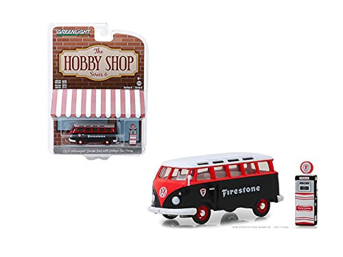1964 Volkswagen Samba Bus with Firestone Gas Pump- Firestone - Greenlight 97060A/48 - 1/64 Scale Diecast Model Toy Car