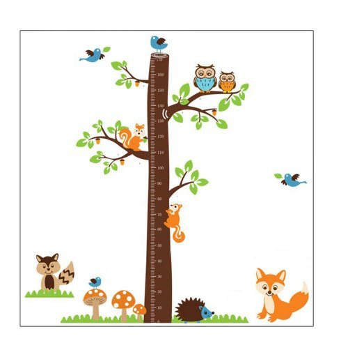 Forest Animals and Owl with Tree Growth Chart Vinyl Wall Decal for Kids- Nursery Room Forest Animals and Owl with Tree Growth Chart Vinyl Wall Decal for Kids- Nursery Room