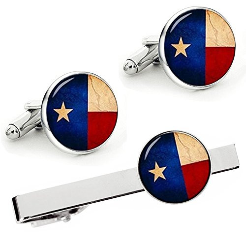 Kooer Vintage Texas State Flag Cufflinks  and  Tie Clip Set Gift for Men -Cufflinks  and  tie Clip Set-