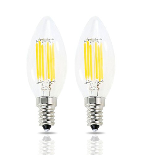 Lamsky E14 LED Filament Candle Shape Light Bulb-E14 European Base Bulb-Warm White 2700K 600LM 60W Equivalent-C35 Clear Glass Torpedo Shape Bullet Top-No-Dimmable -2-Pack-