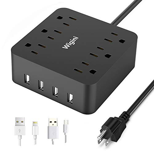 Power Strip with 6 Outlets 4 USB Charging Ports-Wigini Surge Protector with USB 5 ft Extension Cord 1875W/100-250V-Desktop Charging Station for Home-Office and Travel-UL Report-Black-