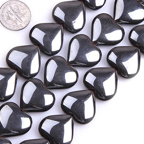 GEM-inside Genuine Black Hematite Gemstone Loose Beads 20mm Heart Beads For Jewelry Making Strand 15 Inches