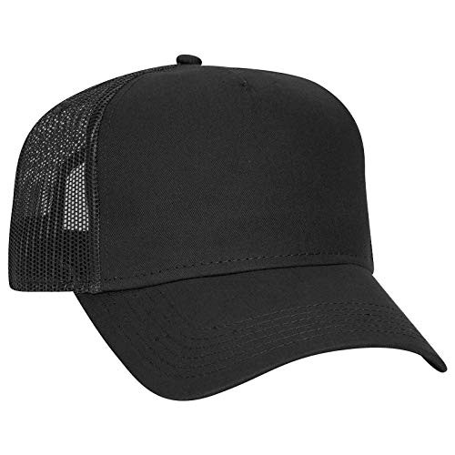Otto Cap 5 Panel Low Profile Mesh Back Trucker Hat Cotton Twill Black