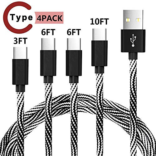 USB Type C Cable, AAJO Type C Cable Fast Charging 4 Pack 3FT 6FT 6FT 10FT Nylon Braided USB A to USB C Cable Compatible with Samsung Galaxy S9,S9 Plus,S8,S8 Plus,Note 8,LG G5 G6 V30, HTC 10