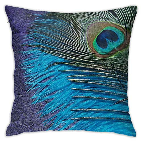 Antvinoler Purple Blue Teal Peacock Throw Pillow Cover Case for Couch Sofa Home Bedroom Car Decoration Indoor/Outdoor 18x18 Inches