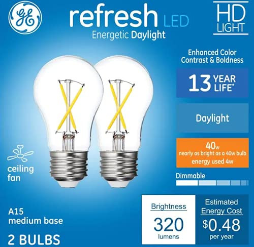 GE Refresh LED 40 Watt Equivalent A15 Daylight Dimmable LED Bulb -2 Pack-