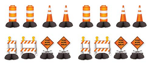 Beistle 53377 Construction Mini Centerpieces 16 Piece, 5.25" - 5.5" Orange/Yellow/White/Black