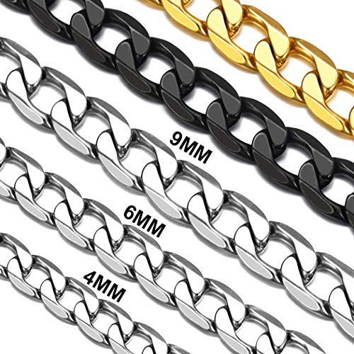 Suplight 9mm Cuban Curb Chain for Men Silver Stainless Steel 18inch Inches Solid Miami Cuban Link Chain Necklace Hip Hop Jewelry