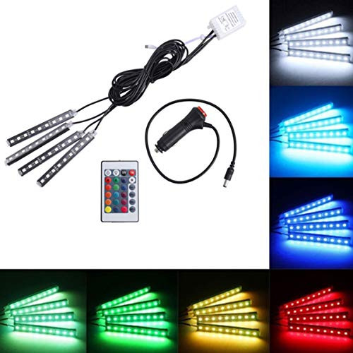 IMIKEYA Interior Car Lights Multicolor Car LED RGB Strip Lights Car Interior Atmosphere Neon Lights Under Dash Lighting Kit with Remote Control