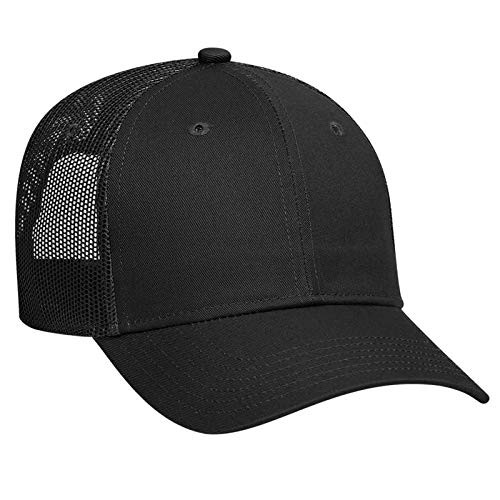 Otto Cap Six Panel Low Profile Mesh Back Trucker Hat Cotton Blend Twill Black