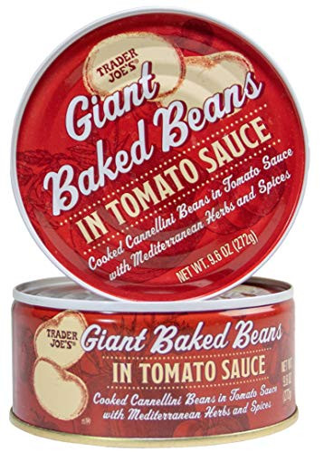 Trader Joes Baked Beans Giant Cooked Cannellini Beans in Tomato Sauce with Mediterranean Herbs and Spices -2 Cans-