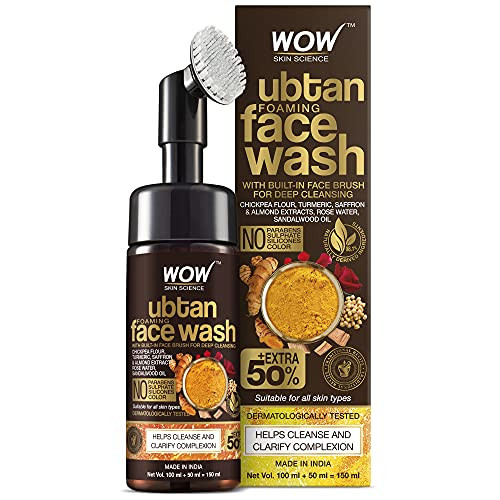 WOW Skin Science Ubtan Face Wash with Chickpea Flour- Turmeric- Saffron- Almond Extract- Rose Water  and  Sandalwood Oil - No Sulphate- Parabens- Silicones  and  Color - 100 mL