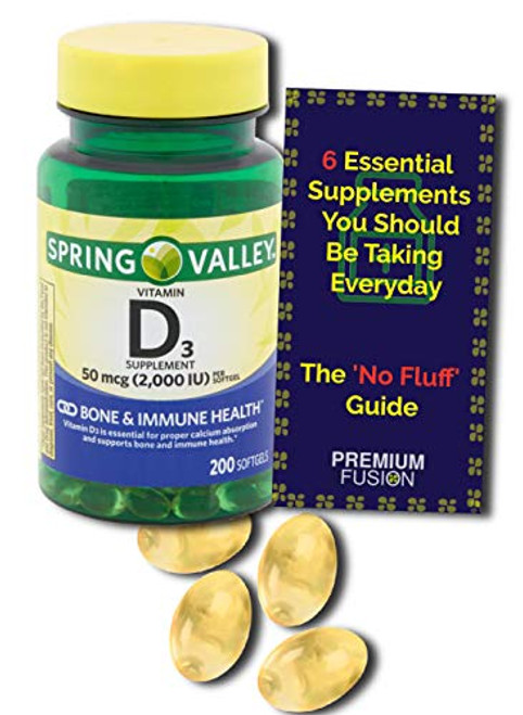 Vitamin D3 2000iu Softgels -50 mcg- - Bone and Immune Health - 200 Count - 6Plus Month Supply from Spring Valley Plus Vitamin Pouch and Guide to Supplements Vitamin D3 2000iu Softgels -50 mcg- - Bone and Immune Health - 200 Count - 6Plus Month Supply from Spring Valley Plus Vitamin Pouch and Guide to Supplements
