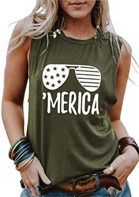 American Flag Tank Tops Women Sunglass Graphic Tees Shirts Casual Sleeveless 4th of July Shirt Tops -Green- Large- American Flag Tank Tops Women Sunglass Graphic Tees Shirts Casual Sleeveless 4th of July Shirt Tops -Green- Large-