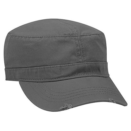 Otto Garment Washed Superior Cotton Twill Distressed Visor Military Cap - Char. Gray