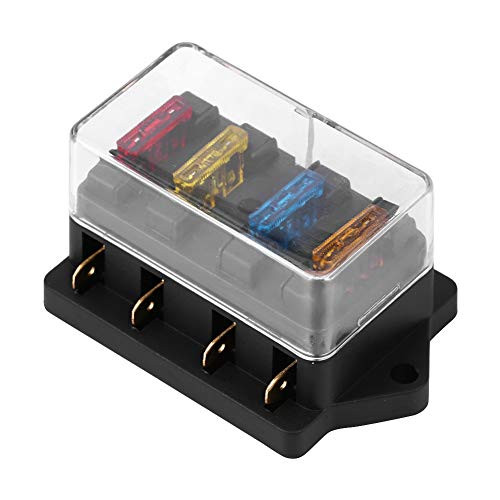 Fuse Block-12-24V Car 4 Way Circuit Standard Blade Fuse Box Block Holder with 5APlus10APlus15APlus20A Fuse