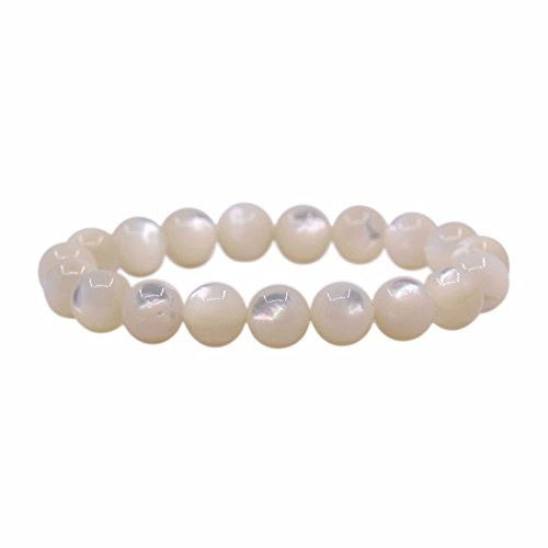 Justinstones Natural Mother of Pearl Gemstone 10mm Round Beads Stretch Bracelet 7 Inch Unisex