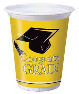 Congrats Grad 16 oz Plastic Cups- School Bus Yellow