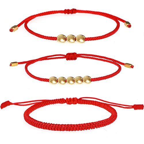 YooAi 3 Pieces Tibetan Copper Beads Bracelet Lucky Knot Rope Bracelet Handmade Adjustable Braided Friendship Bracelets Red YooAi 3 Pieces Tibetan Copper Beads Bracelet Lucky Knot Rope Bracelet Handmade Adjustable Braided Friendship Bracelets Red