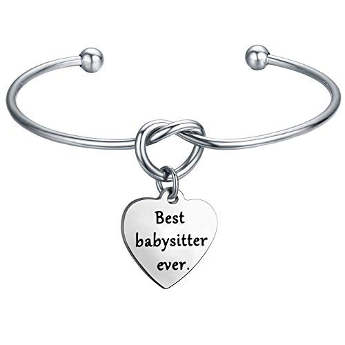 Babysitter Gift Best Babysitter Ever Charm Bracelet Love Knot Bangle Bracelet Appreciation Gift for Babysitter Nanny -Silver-