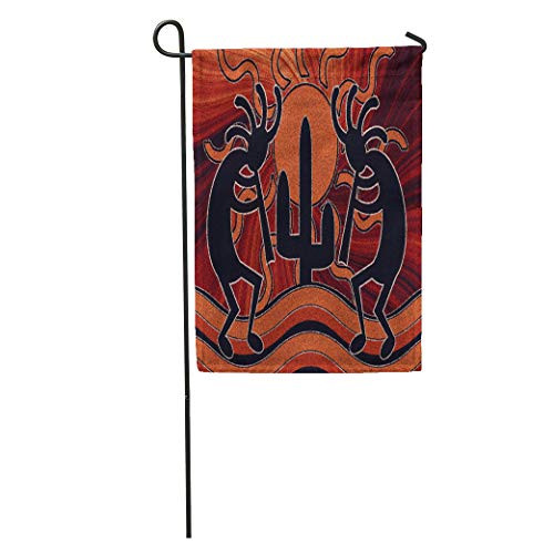 Ablitt Garden Flags 12inch x 18inch Orange Southwestern Kokopelli in Sunset with Cactus Southwest Design Native Outdoor Decorative House Yard Flag