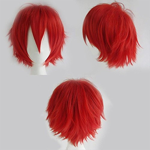 S-noilite Unisex Cosplay Short Fluffy Straight Hair Wig Women Mens Rock Cartoon Anime Con Party Dress Wigs Red S-noilite Unisex Cosplay Short Fluffy Straight Hair Wig Women Mens Rock Cartoon Anime Con Party Dress Wigs Red
